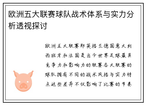 欧洲五大联赛球队战术体系与实力分析透视探讨