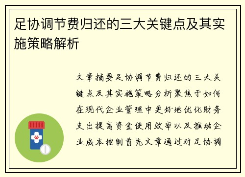 足协调节费归还的三大关键点及其实施策略解析